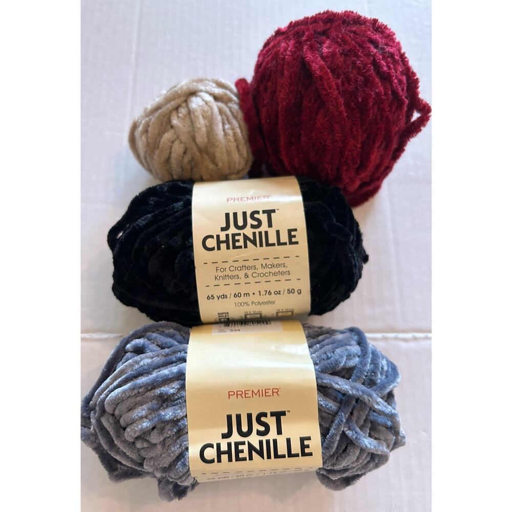 Mixed Lot Of 3+ Skeins Premier Just Chenille Yarn Gray/Black Super Bulky 1.76 Oz